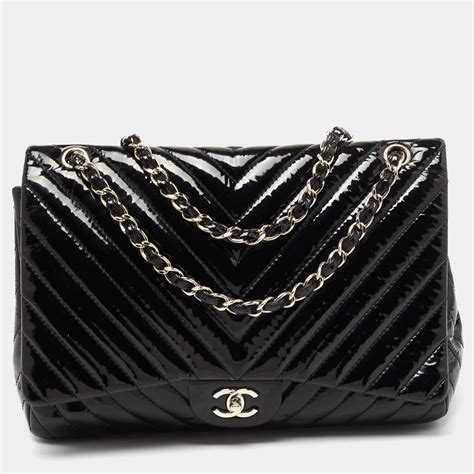 chanel maxi flap black patent leather bag|Chanel flap bag price.